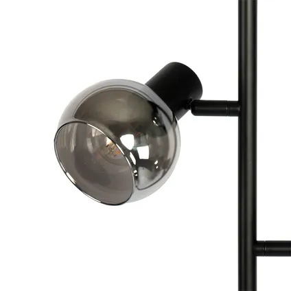 QAZQA Lampadaire Art Déco noir 3 lumières avec verre fumé - Vidro 6