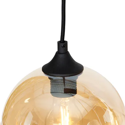 QAZQA Art deco hanglamp zwart met amber glas 8-lichts - Hanne 2