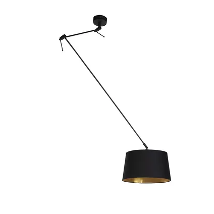 QAZQA Hanglamp met katoenen kap zwart met goud 35 cm - Blitz I zwart 10