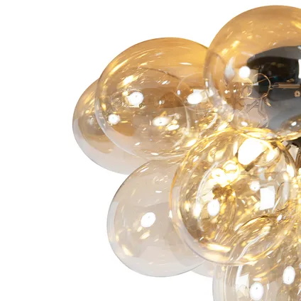 QAZQA Design plafondlamp zwart met amber glas 6-lichts - Uvas 3