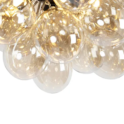 QAZQA Design plafondlamp zwart met amber glas 6-lichts - Uvas 5