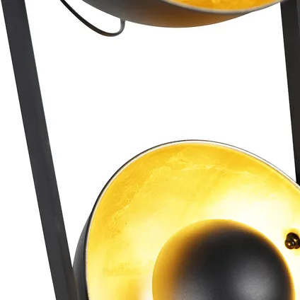 QAZQA Industriële vloerlamp zwart met goud 3-lichts - Emilienne Novo 7