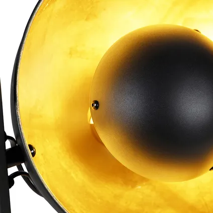 QAZQA Industriële vloerlamp zwart met goud 3-lichts - Emilienne Novo 10