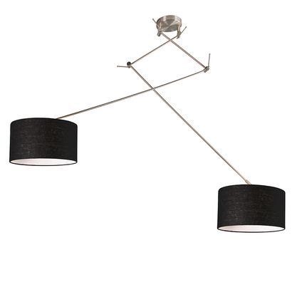 QAZQA Lampe à suspension acier avec abat-jour 35 cm noir réglable - Blitz II
