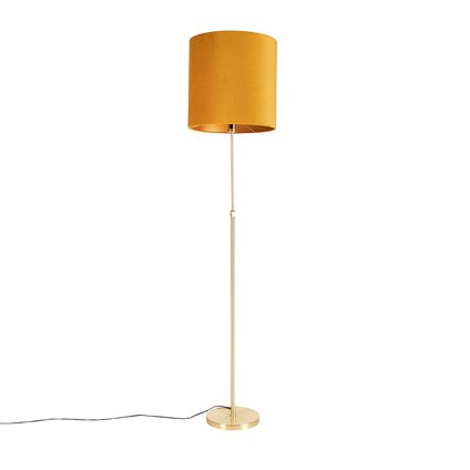 QAZQA Vloerlamp goud/messing met velours kap geel 40/40 cm - Parte