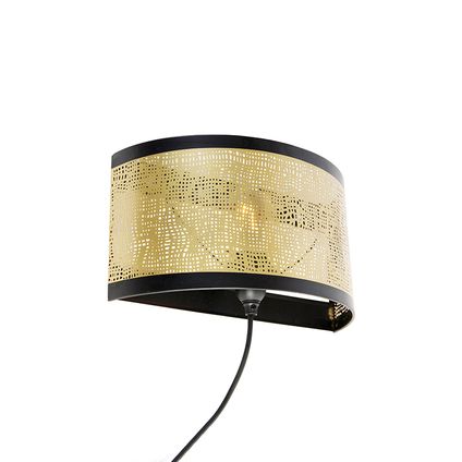 QAZQA Vintage wandlamp zwart met messing 30x17 cm - Kayleigh