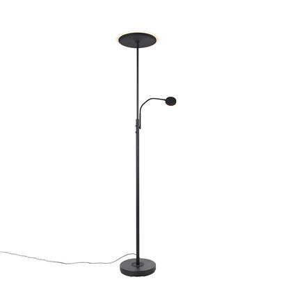 QAZQA Moderne vloerlamp zwart incl. LED met afstandsbediening en leesarm - Strela