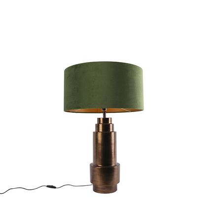 QAZQA Lampe de table art déco bronze velours abat-jour vert avec or 50cm - Bruut