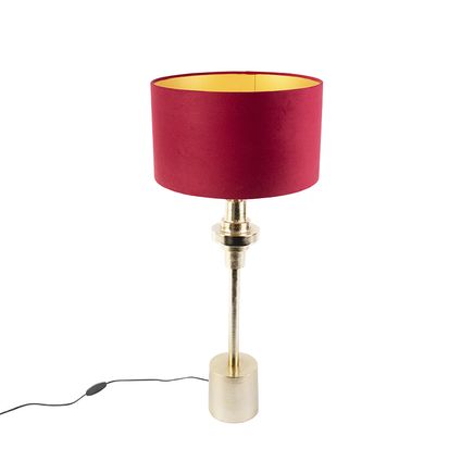 QAZQA Lampe de table Art Déco avec abat-jour en velours rouge 35 cm - Diverso