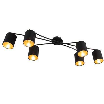 QAZQA Moderne plafondlamp zwart 6-lichts - Lofty