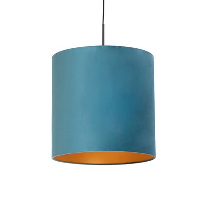 QAZQA Hanglamp met velours kap blauw met goud 40 cm - Combi
