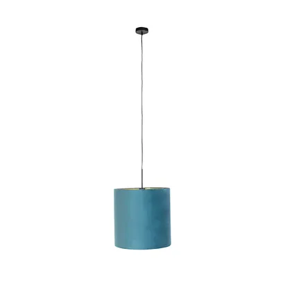 QAZQA Hanglamp met velours kap blauw met goud 40 cm - Combi 3