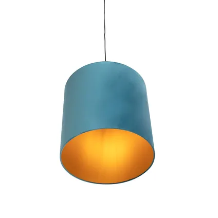 QAZQA Hanglamp met velours kap blauw met goud 40 cm - Combi 5