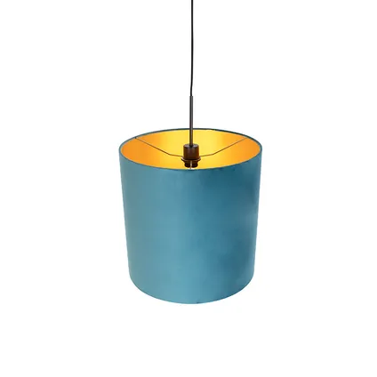 QAZQA Hanglamp met velours kap blauw met goud 40 cm - Combi 6