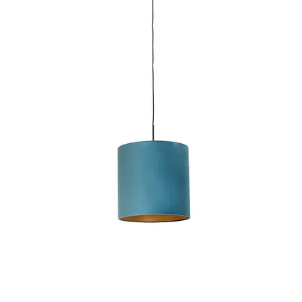 QAZQA Hanglamp met velours kap blauw met goud 40 cm - Combi 10