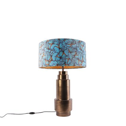 QAZQA Lampe de table bronze avec abat-jour papillon velours 50 cm - Bruut