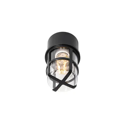 QAZQA Plafond- en wandlamp zwart met heldere kap IP54 - Kiki 8