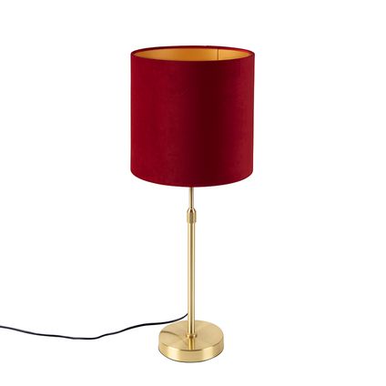 QAZQA Lampe de table or / laiton avec abat-jour en velours rouge 25 cm - Parte