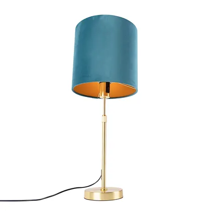QAZQA Tafellamp goud/messing met velours kap blauw 25 cm - Parte 5