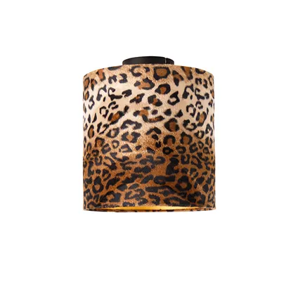 QAZQA Plafondlamp mat zwart kap luipaard dessin 25 cm - Combi 10