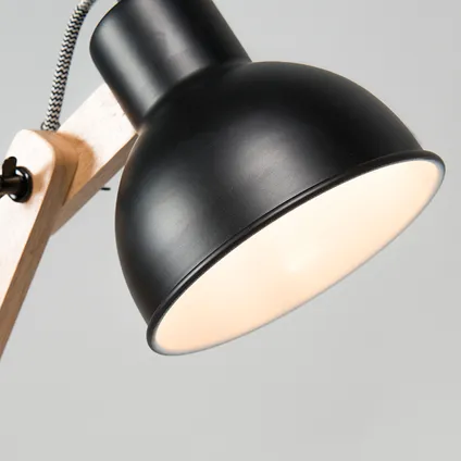 QAZQA Industriële tafellamp zwart met hout - Woodi 6