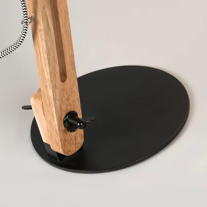 QAZQA Industriële tafellamp zwart met hout - Woodi 7