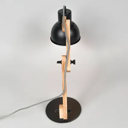 QAZQA Industriële tafellamp zwart met hout - Woodi 8