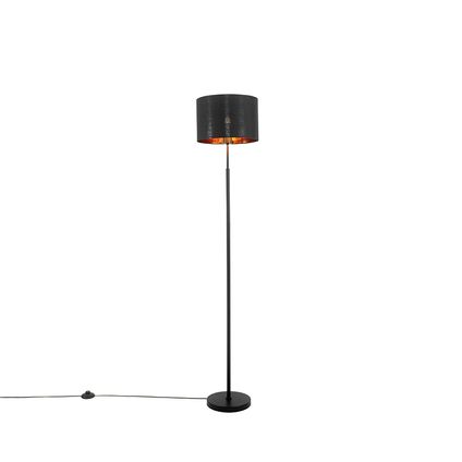 QAZQA Moderne vloerlamp zwart met goud rond - VT