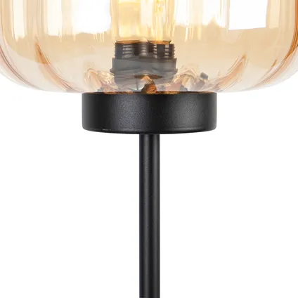 QAZQA Design vloerlamp zwart met amber glas - Qara 3