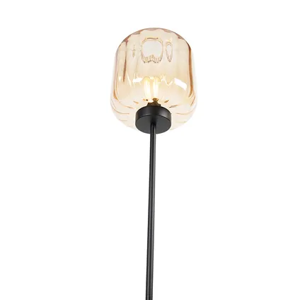 QAZQA Design vloerlamp zwart met amber glas - Qara 8