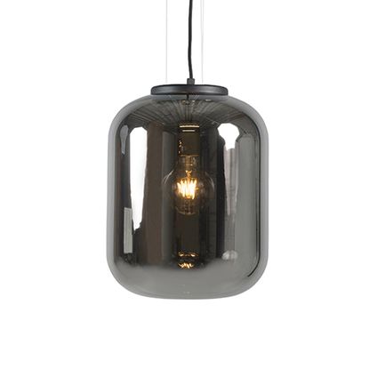 QAZQA Lampe à suspension intelligente noire avec verre fumé avec WiFi A60 - Bliss