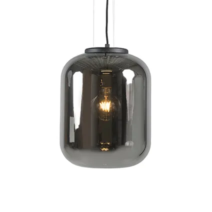 QAZQA Lampe à suspension intelligente noire avec verre fumé avec WiFi A60 - Bliss 2