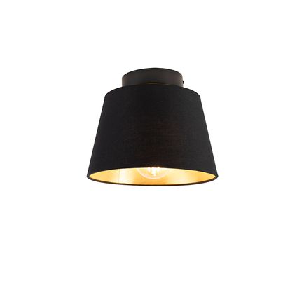QAZQA Plafondlamp met katoenen kap zwart met goud 20 cm - Combi zwart
