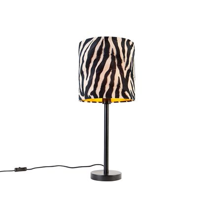 QAZQA Lampe de table moderne noire avec abat-jour zèbre 25 cm - Simplo