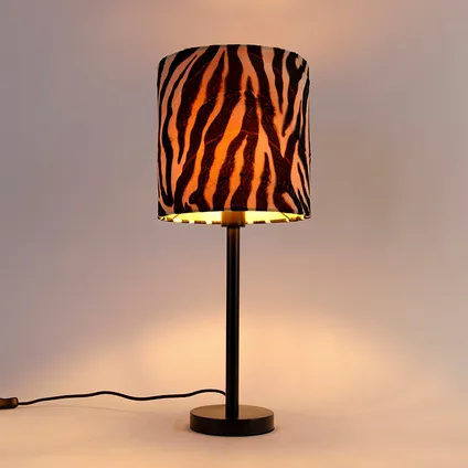 QAZQA Moderne tafellamp zwart met kap zebra 25 cm - Simplo 10