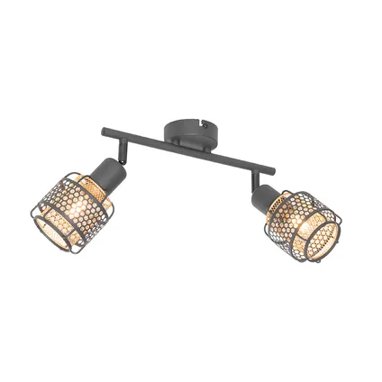 QAZQA Design plafondlamp zwart met goud 2-lichts - Noud 2