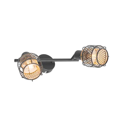 QAZQA Design plafondlamp zwart met goud 2-lichts - Noud 3