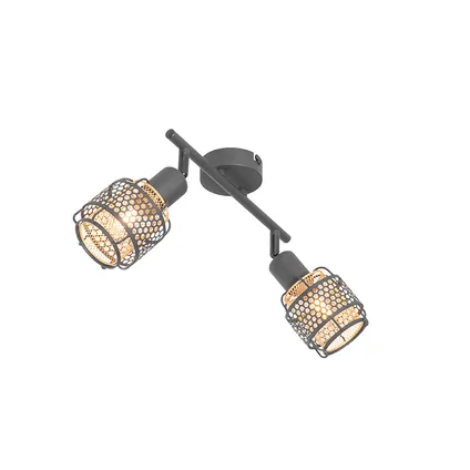 QAZQA Design plafondlamp zwart met goud 2-lichts - Noud 9