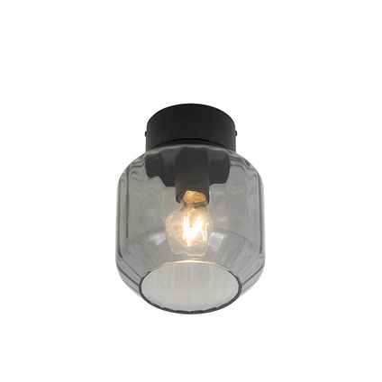 QAZQA Moderne plafondlamp zwart met smoke glas - Stiklo