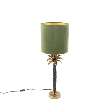 QAZQA Lampe de table Art déco avec abat-jour en velours vert 25 cm - Areka