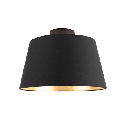 QAZQA Plafondlamp met katoenen kap zwart met goud 32 cm - Combi zwart