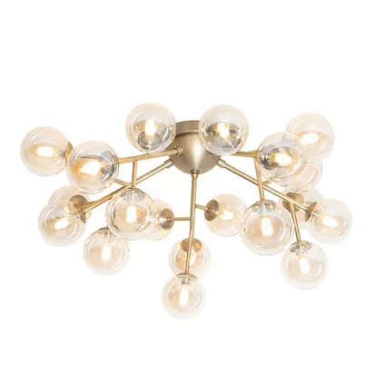 QAZQA Moderne plafondlamp brons met amber glas 20-lichts - Bianca