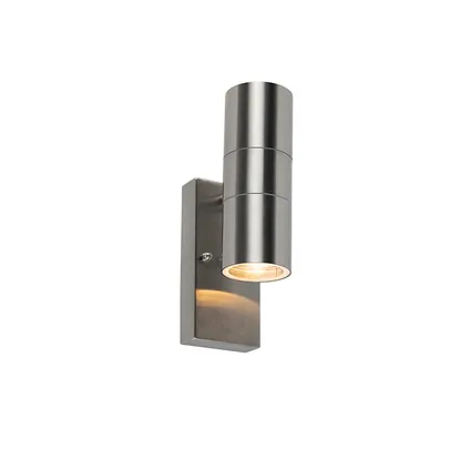 QAZQA Buiten wandlamp staal 2-lichts IP44 met schemersensor - Duo