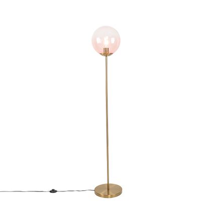 QAZQA Art Deco vloerlamp messing met roze glas - Pallon Mezzi