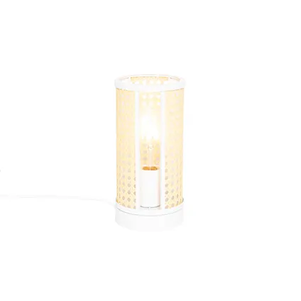 QAZQA Oosterse tafellamp wit met rotan 12 cm - Akira