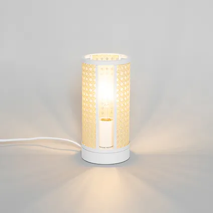 QAZQA Oosterse tafellamp wit met rotan 12 cm - Akira 10