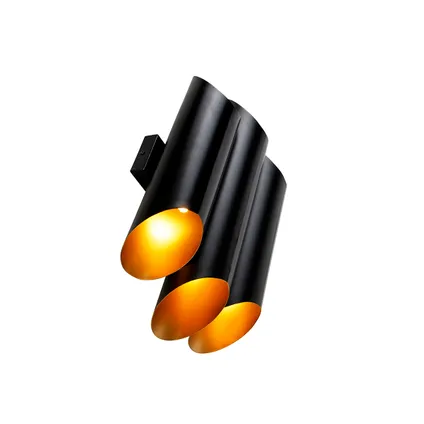 QAZQA Wandlamp zwart met gouden binnenkant 6-lichts - Whistle 8