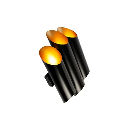 QAZQA Wandlamp zwart met gouden binnenkant 6-lichts - Whistle 9