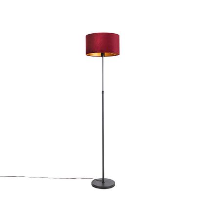 QAZQA Vloerlamp zwart met velours kap rood met goud 35 cm - Parte