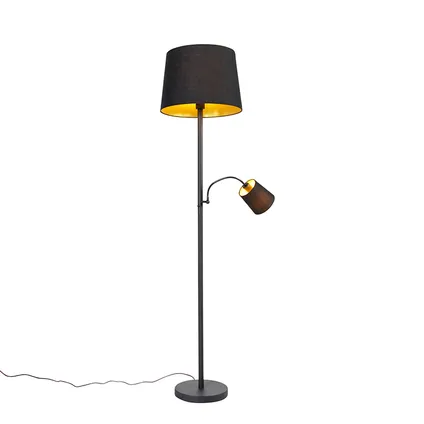 QAZQA Klassieke vloerlamp zwart met goud en leeslampje - Retro 6